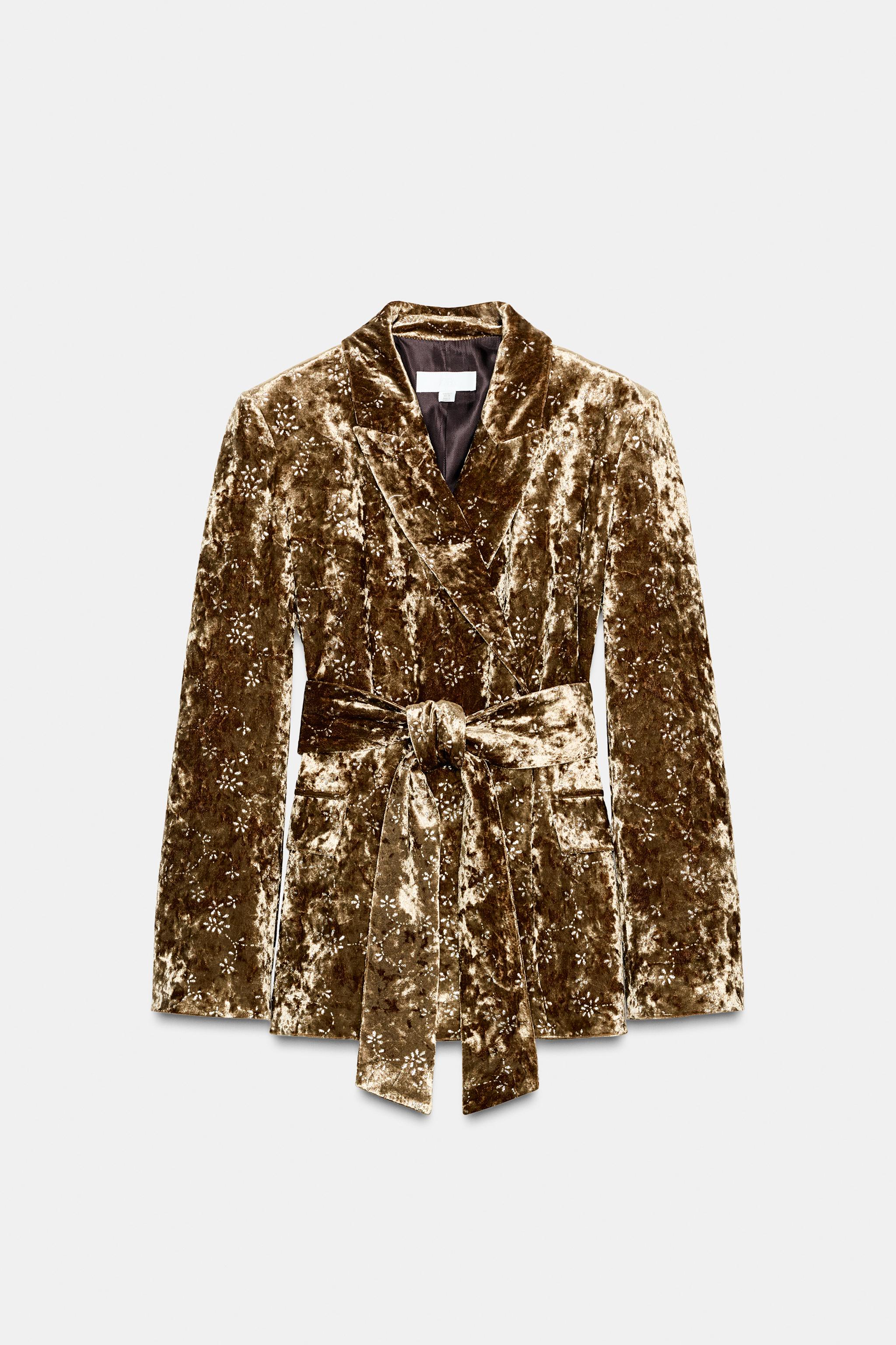 METALLIC THREAD VELVET BLAZER WITH BELT